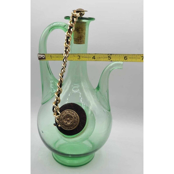 Vintage 1960's Italian Green Glass Decanter w/ Ornate Corks & Ice Chamber 11"H - Picture 12 of 14
